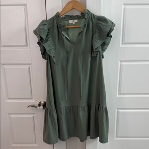 WORN ONCE Entro Green Ruffle Sleeve Drop Waist Dress